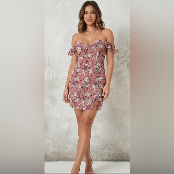 Missguided Dresses & Skirts - Missguided Floral Pink Dress with off the shoulder details: M